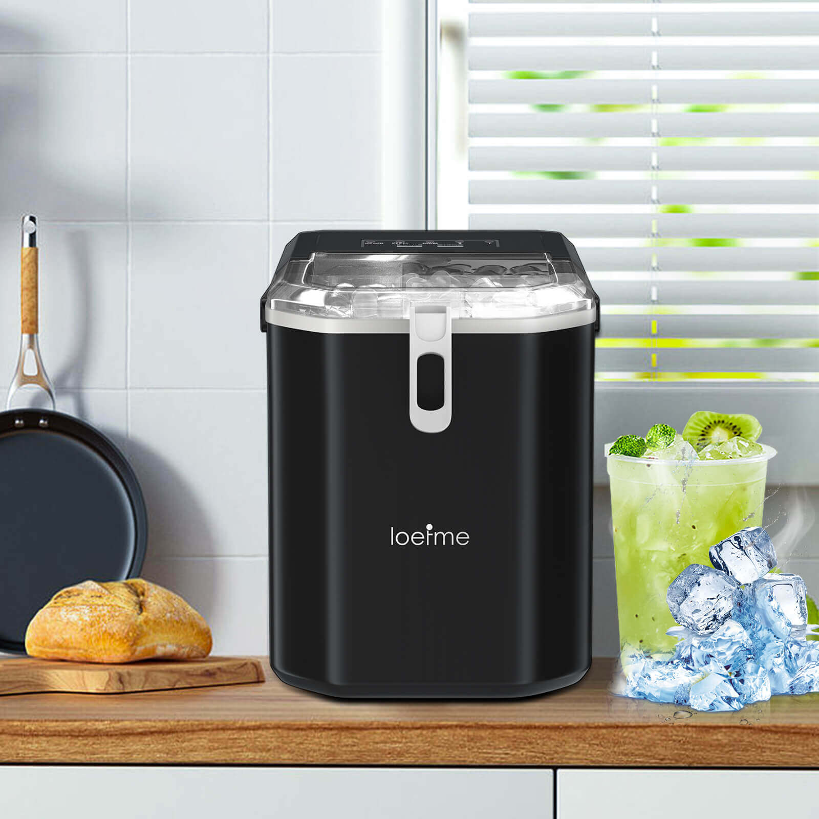 Loefme HZB-12/G Bullet-Shaped Ice Maker With Self-Cleaning Function, Portable Ice Maker With Handle For Easy Portability, Removable Stand For Ice Scraper, Suitable For Kitchen/Home/Office/Party/RV