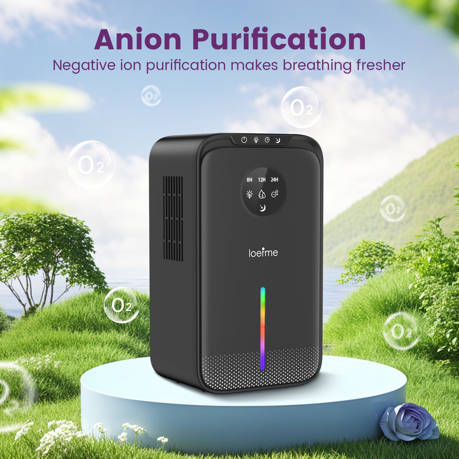 LOEFME Dehumidifier for Home Damp, 2.5L Electric Dehumidifiers for Bedroom with Ultra Quiet, Colorful LED Negative ion Small Dehumidifier with Defrost & Auto Shut off & Sleep Mode