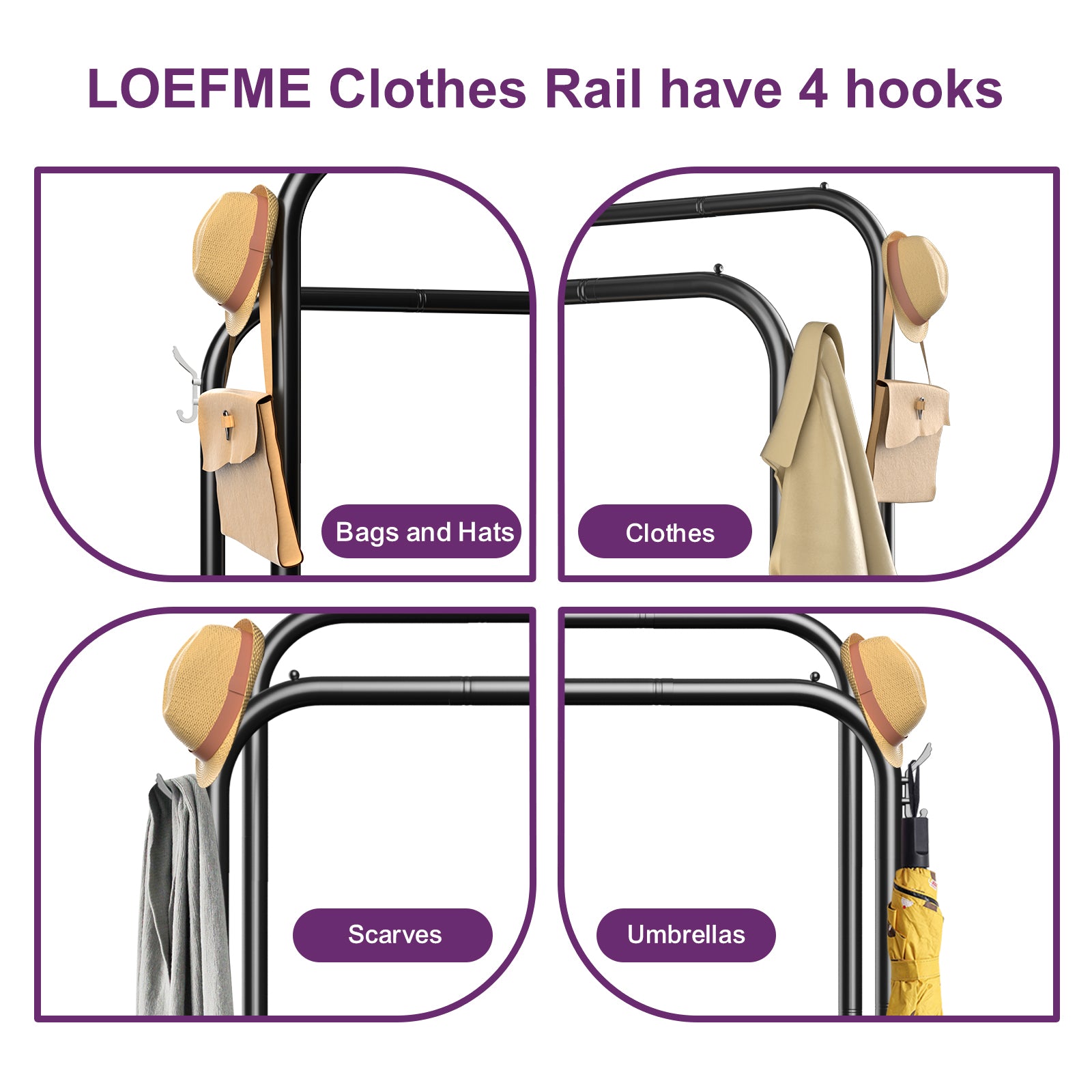 LOEFME Clothes Rail, 110 * 40 * 150cm Clothes Rack, Multifunctional Metal Clothes Hanging Rail, Minimalist Design Clothing Rail, Suitable for Bedrooms, Cloakrooms, Balconies and Dormitories