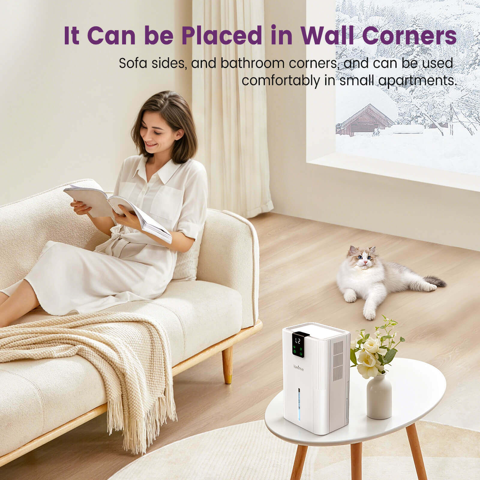 Loefme Silent Dehumidifier, Large 2.8L Air Dehumidifier, 750ML/Day With Touch Screen, LED Light For Home, Bedroom, Office, Basement