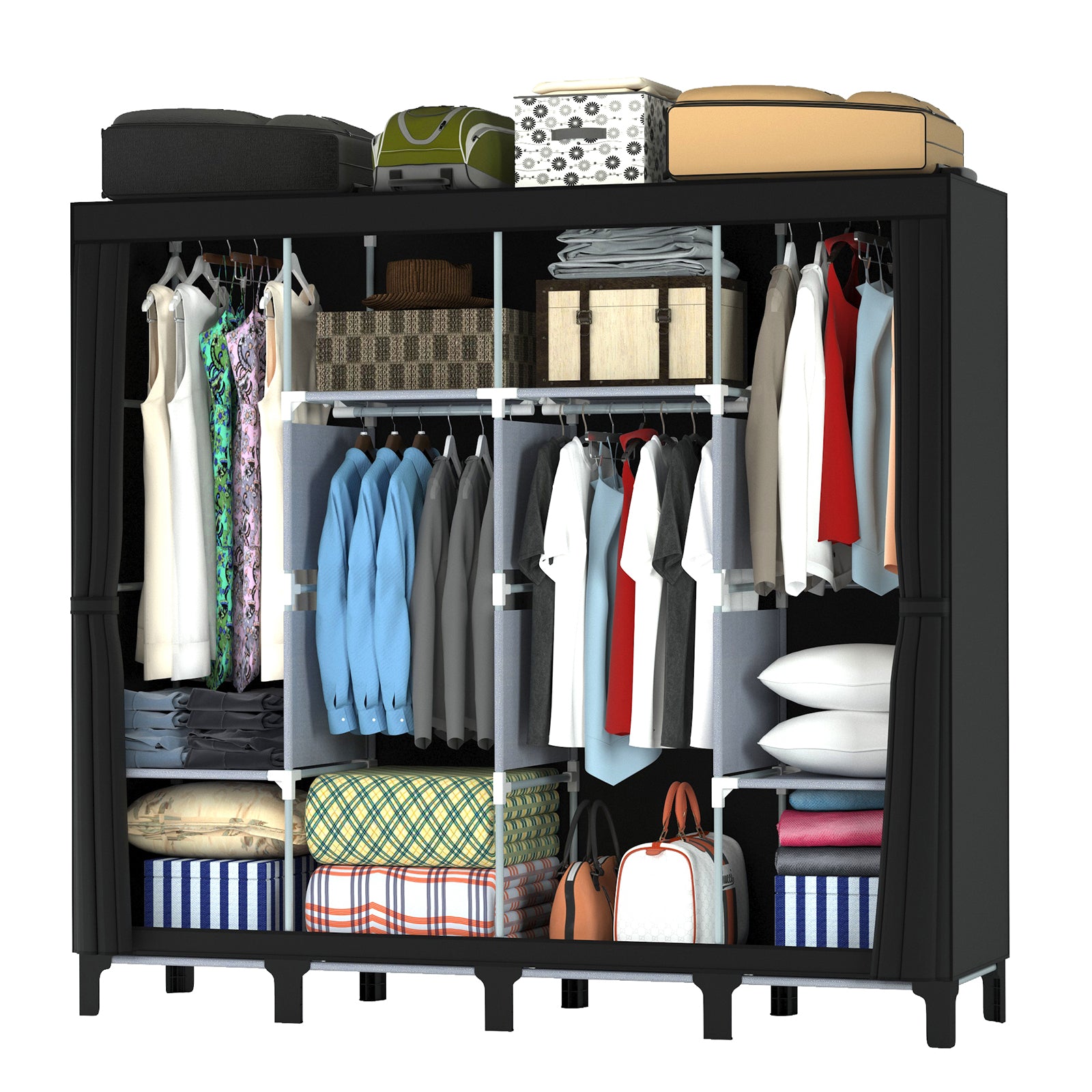 LOEFME Canvas Wardrobe, Four-column Portable Wardrobes for Bedroom, 165 * 45 * 175 cm New Base Design Fabric Wardrobe, 16 * 0.22mm Steel Tube Storage Space Foldable wardrobe