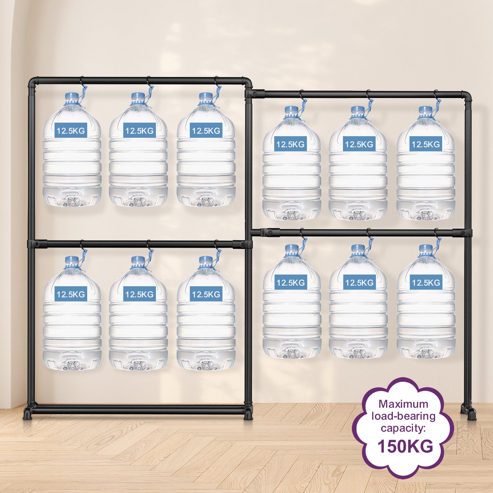 LOEFME Heavy Duty Clothes Rail, 195 * 45 * 170 cm Clothes Rack with Bottom Storage Shelf, Foldable Clothes Rails for Bedroom, Sturdy and Durable, Ideal for Home and Commercial Use