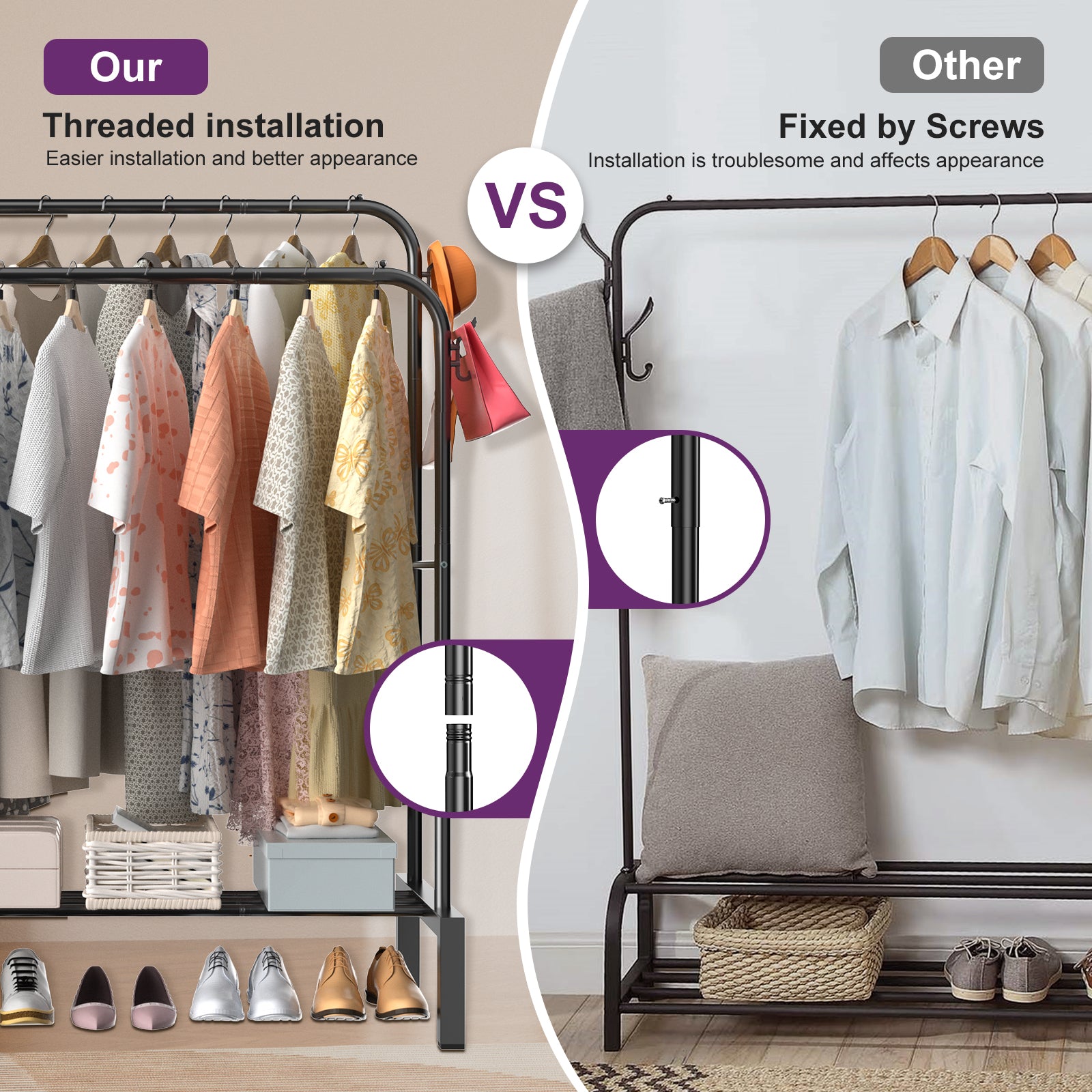 LOEFME Clothes Rail, 110 * 40 * 150cm Clothes Rack, Multifunctional Metal Clothes Hanging Rail, Minimalist Design Clothing Rail, Suitable for Bedrooms, Cloakrooms, Balconies and Dormitories