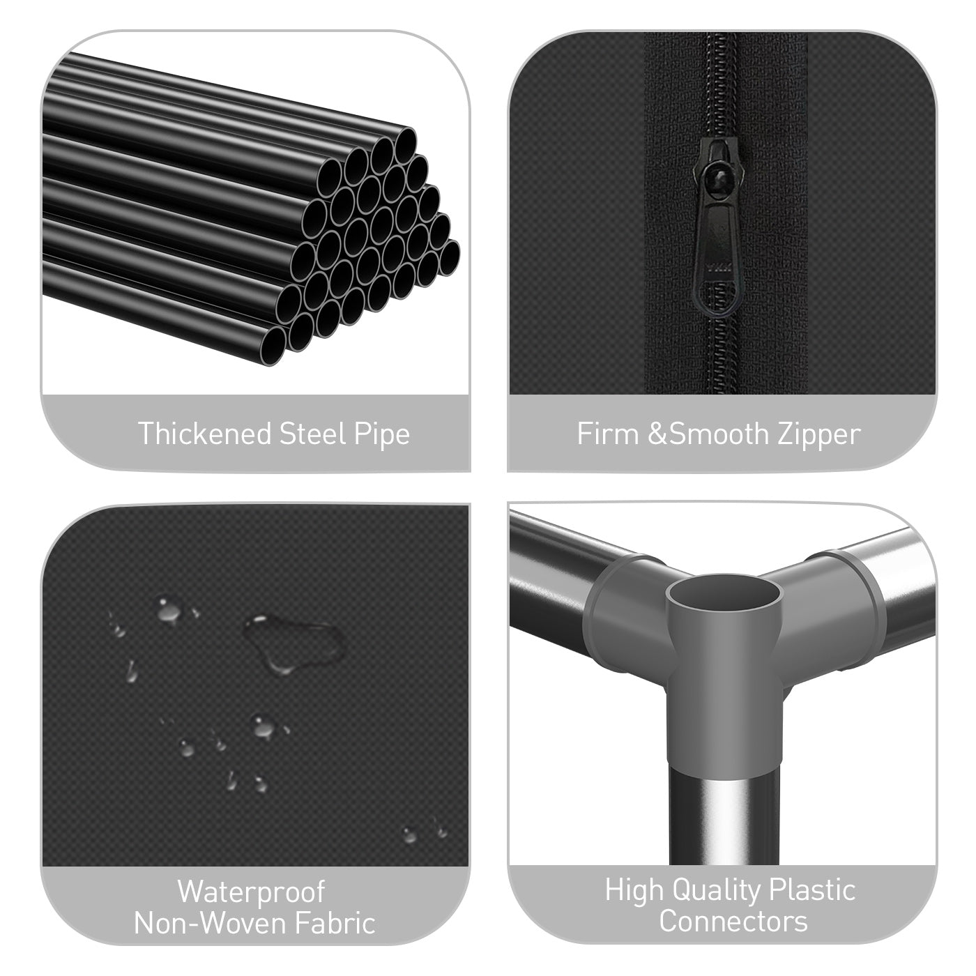 LOEFME Canvas Wardrobe, Fabric Wardrobes for Bedroom with 3 Storage Boxes and Hanging Rods, 51 x 17.7 x 67 Inch Size, 16mm Pipe Diameter Fabric Closet