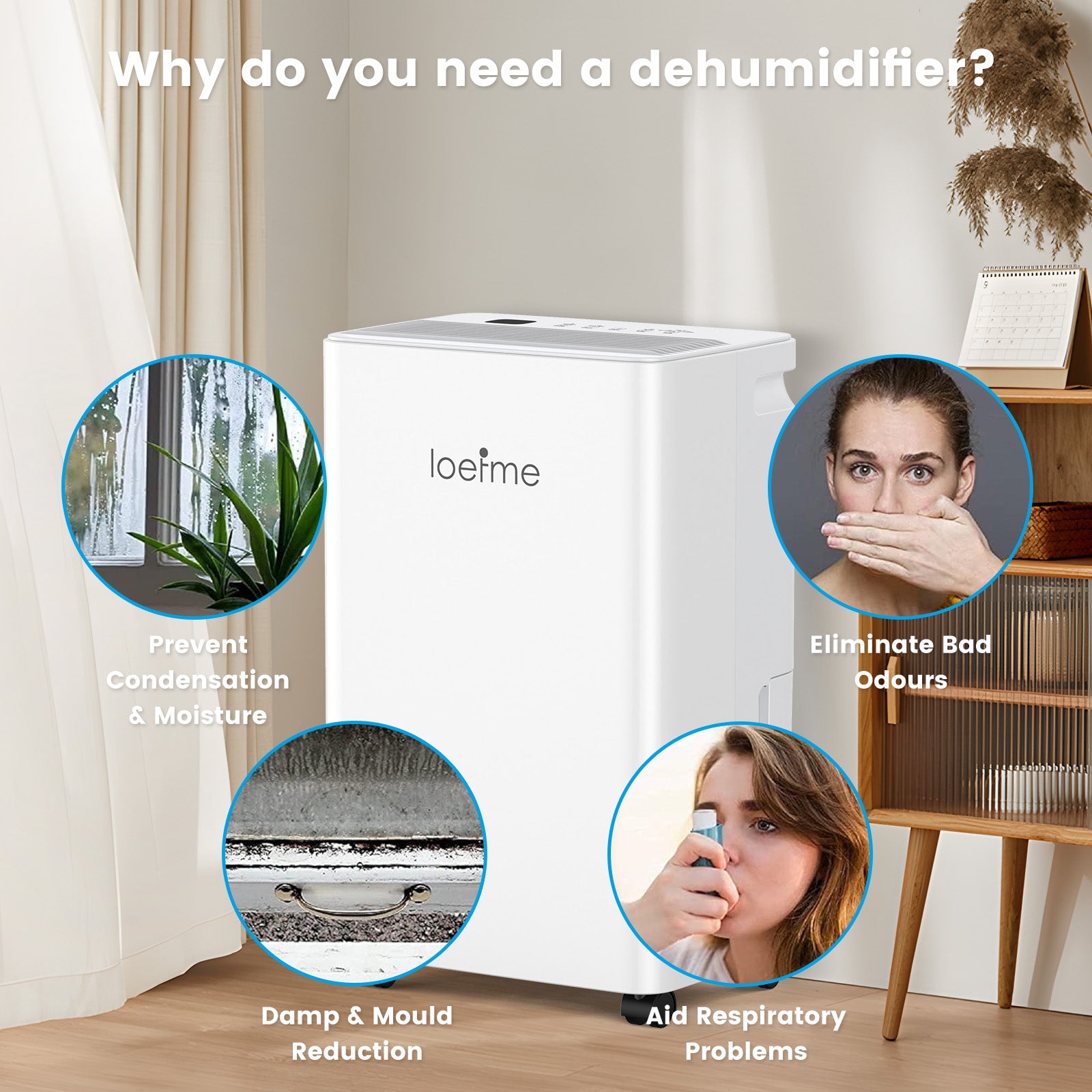 LOEFME 12L/Day Dehumidifier with 2L Water Tank, 220W Dehumidifiers for Home, Prevents Damp and Condensation, Quiet Dehumidifier Lower than 40dB, Suitable for Bedroom, Living Room, RV, Cloakroom