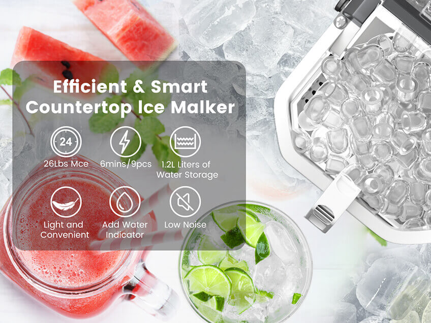 Loefme HZB-12/G Bullet-Shaped Ice Maker With Self-Cleaning Function, Portable Ice Maker With Handle For Easy Portability, Removable Stand For Ice Scraper, Suitable For Kitchen/Home/Office/Party/RV
