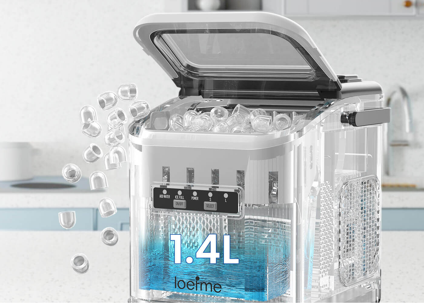 Loefme HZB-12/K Professional Electric Ice Maker, Portable Ice Maker, Self-Cleaning Bullet-Shaped Ice Cube Machine, Round Ice Cube Machine, Home Bar
