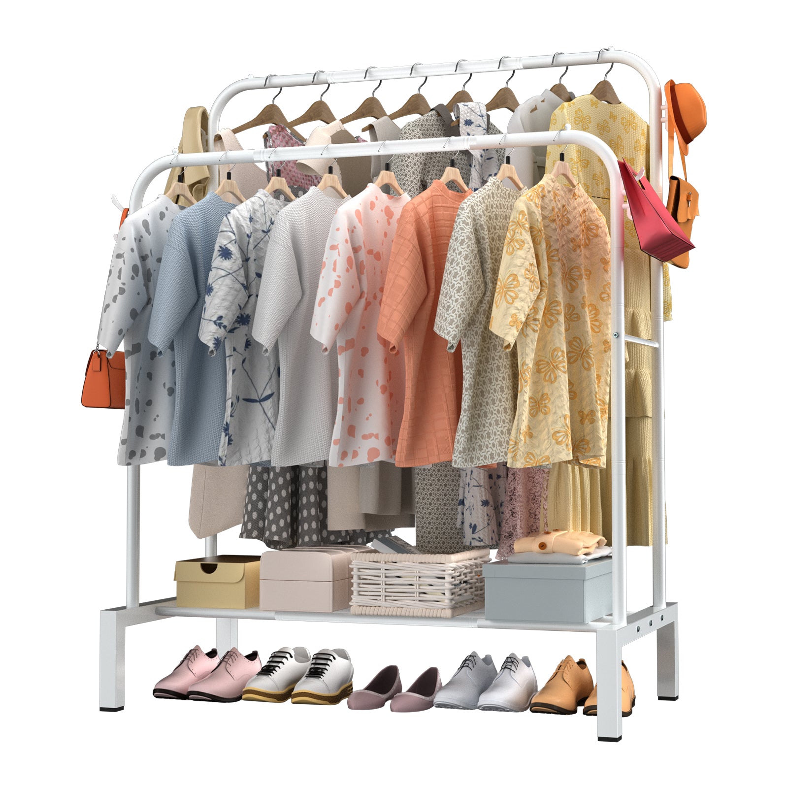 LOEFME Clothes Rail, 110 * 40 * 150cm Clothes Rack, Multifunctional Metal Clothes Hanging Rail, Minimalist Design Clothing Rail, Suitable for Bedrooms, Cloakrooms, Balconies and Dormitories