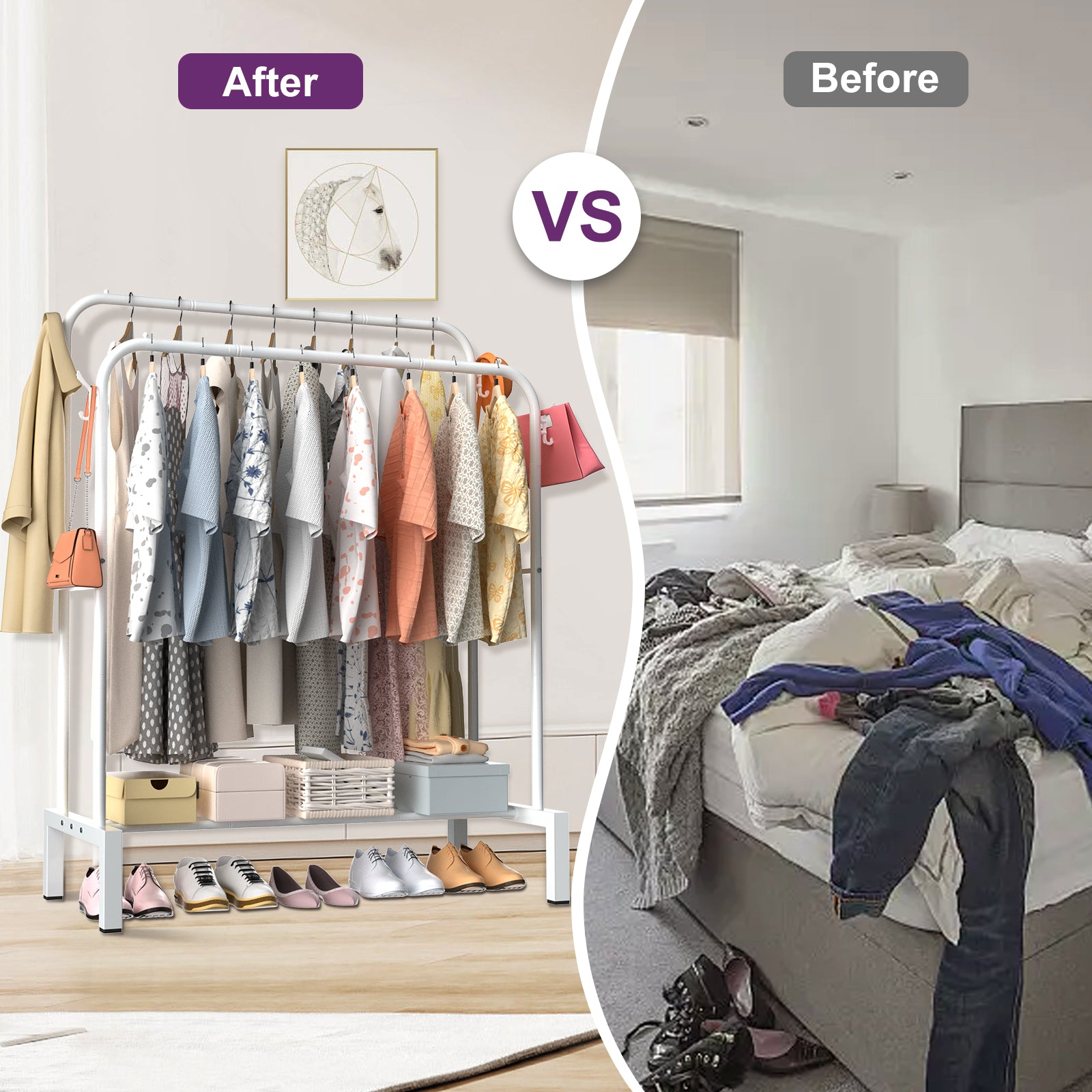 LOEFME Clothes Rail, 110 * 40 * 150cm Clothes Rack, Multifunctional Metal Clothes Hanging Rail, Minimalist Design Clothing Rail, Suitable for Bedrooms, Cloakrooms, Balconies and Dormitories