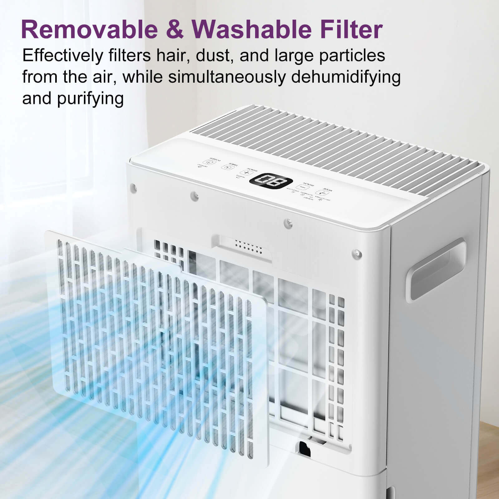 Loefme 8L/ Day Efficient Dehumidifier For Home, With 1.5L Tank & 2 Pipes, Portable Wheels, 3 Modes, Auto Defrost, Timer, Child Lock, Digital Display, Full Water Alert, Bedroom/ Kitchen/ Caravan/ Wardrobe