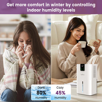 Loefme Silent Dehumidifier, Large 2.8L Air Dehumidifier, 750ML/Day With Touch Screen, LED Light For Home, Bedroom, Office, Basement