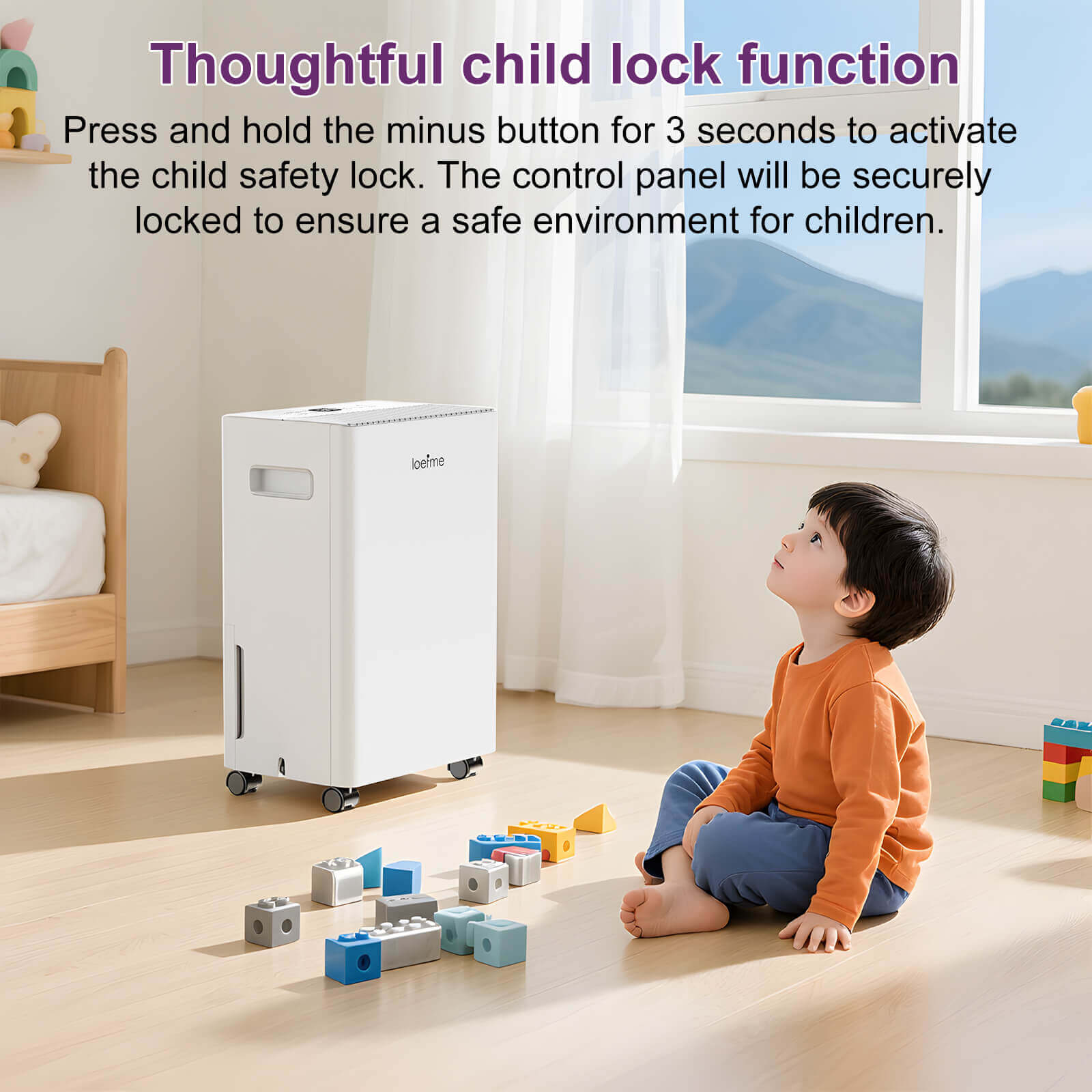 Loefme 8L/ Day Efficient Dehumidifier For Home, With 1.5L Tank & 2 Pipes, Portable Wheels, 3 Modes, Auto Defrost, Timer, Child Lock, Digital Display, Full Water Alert, Bedroom/ Kitchen/ Caravan/ Wardrobe