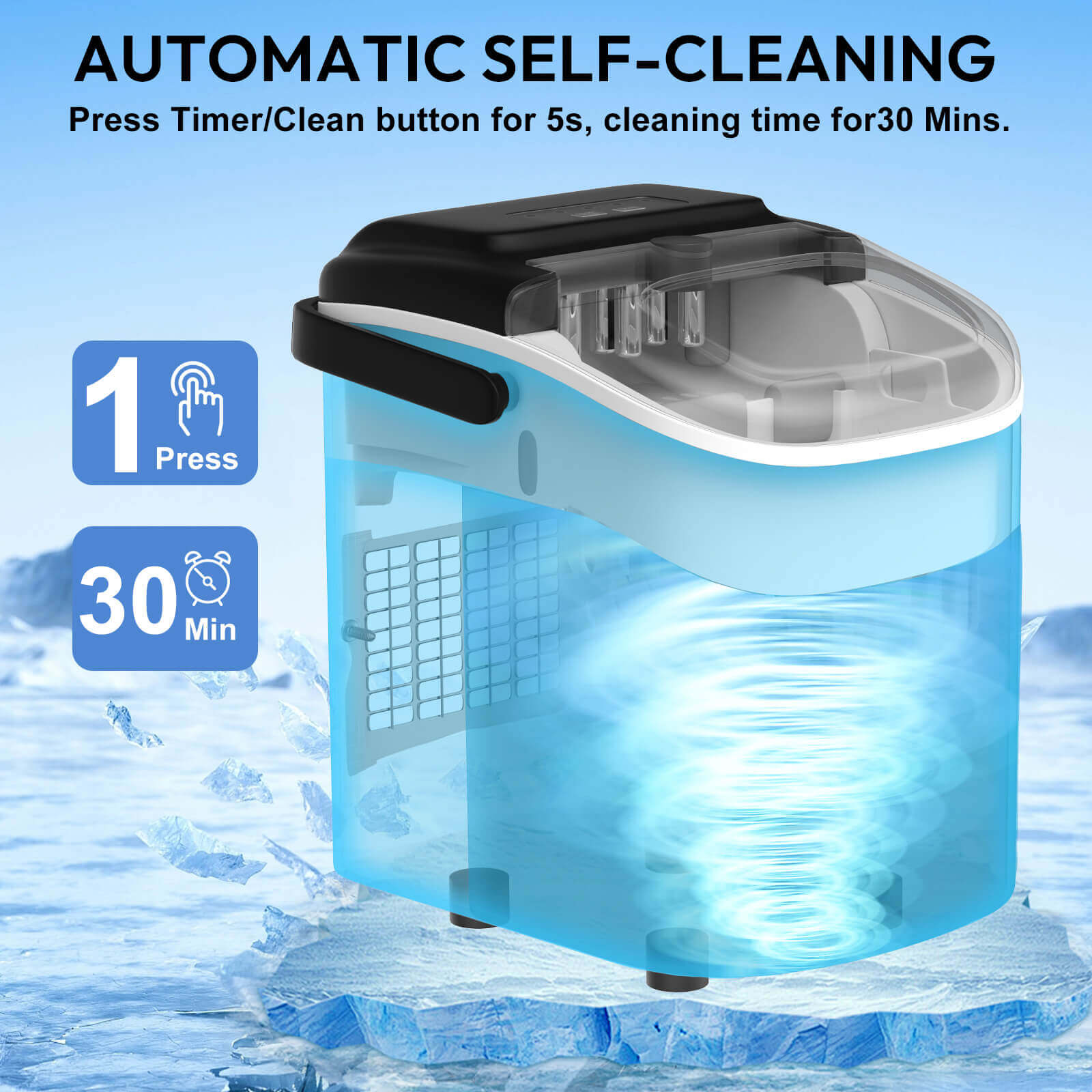 Loefme HZB-12/SH Mini Portable Fully Automatic Bullet-Shaped Ice Maker 12kg/24h 6 Minutes/9 Pcs Ice Cubes with Scoop Professional Ice Machine Self-Cleaning