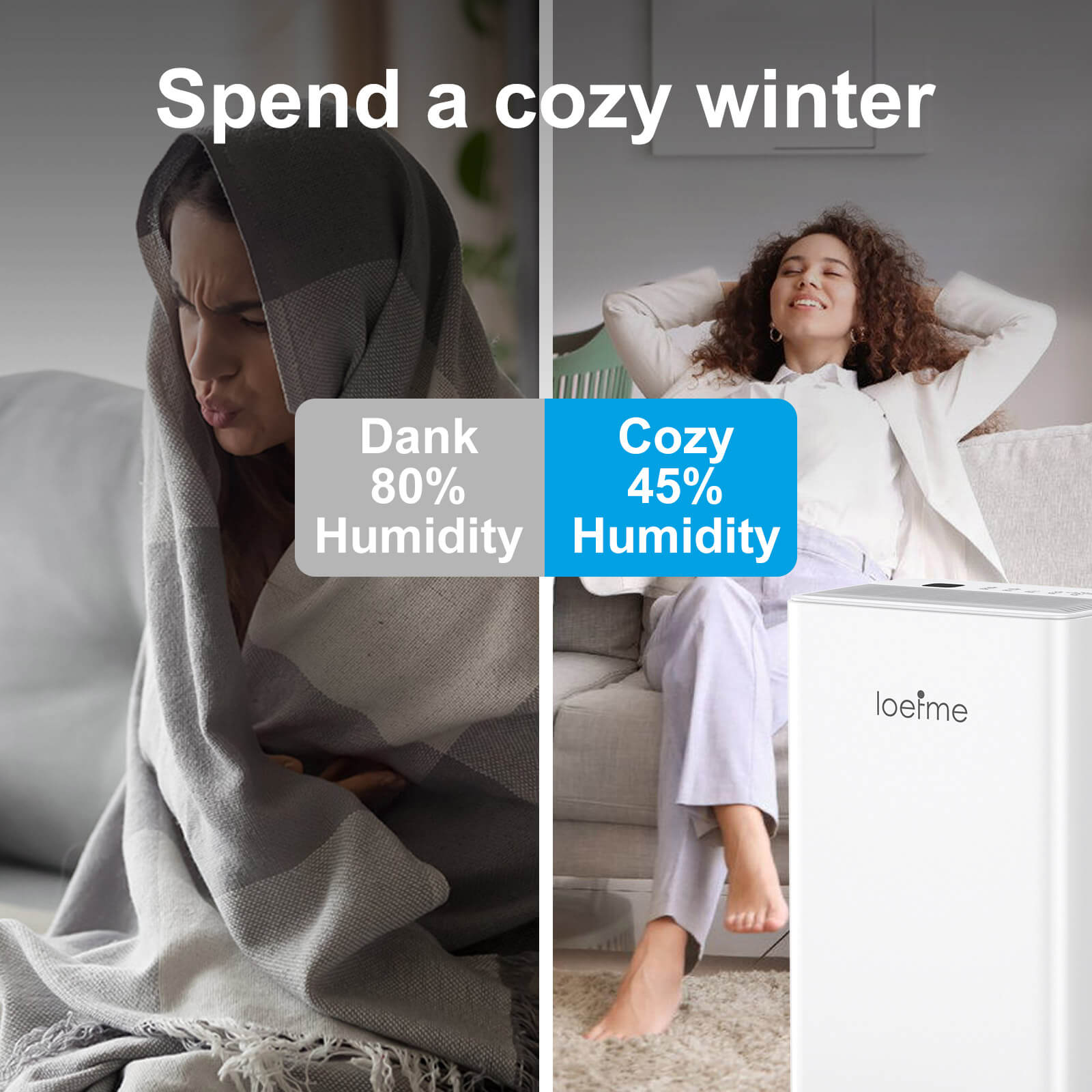 Loefme 12L/ Day Efficient Dehumidifier For Home, With 2L Tank & 2 Pipes, Portable Wheels, 3 Modes, Auto Defrost, Timer, Child Lock, Digital Display, Full Water Alert, LED Light For Bathroom/ Bedroom/ Kitchen/ Caravan/ Wardrobe