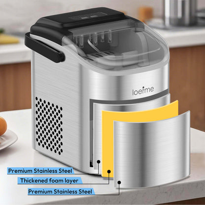 Loefme HZB-12/SH Mini Portable Fully Automatic Bullet-Shaped Ice Maker 12kg/24h 6 Minutes/9 Pcs Ice Cubes with Scoop Professional Ice Machine Self-Cleaning