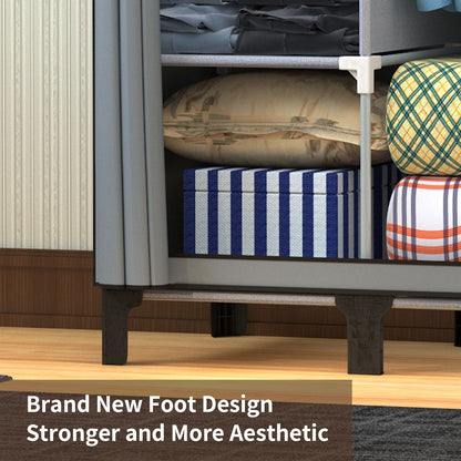 LOEFME Canvas Wardrobe, Four-column Portable Wardrobes for Bedroom, 165 * 45 * 175 cm New Base Design Fabric Wardrobe, 16 * 0.22mm Steel Tube Storage Space Foldable wardrobe