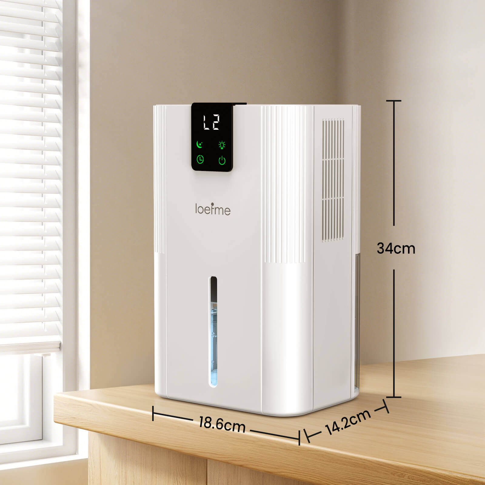 Loefme Silent Dehumidifier, Large 2.8L Air Dehumidifier, 750ML/Day With Touch Screen, LED Light For Home, Bedroom, Office, Basement