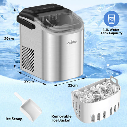 Loefme HZB-12/SH Mini Portable Fully Automatic Bullet-Shaped Ice Maker 12kg/24h 6 Minutes/9 Pcs Ice Cubes with Scoop Professional Ice Machine Self-Cleaning