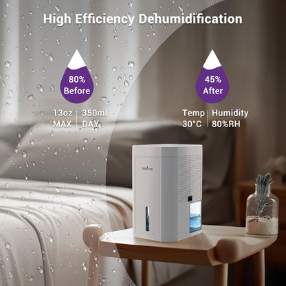 LOEFME 1000ml Mini Dehumidifier, 7-Color LED lights Dehumidifiers for Home Damp, Portable and Quiet Dehumidifier White, Suitable for Bedroom, Bathroom, Wardrobe, Cloakroom, RV