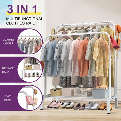LOEFME Clothes Rail, 110 * 40 * 150cm Clothes Rack, Multifunctional Metal Clothes Hanging Rail, Minimalist Design Clothing Rail, Suitable for Bedrooms, Cloakrooms, Balconies and Dormitories