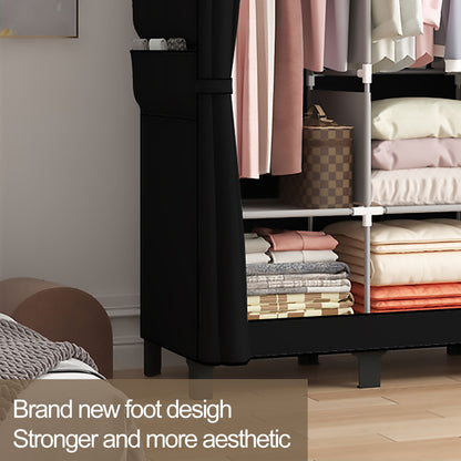 LOEFME Canvas Wardrobe 172 * 130 * 45cm, Wardrobes for Bedroom, New Base Design Fabric Bedroom Wardrobes with 2 Hanging Rails and 18 Side Bags, Fabric Closet, Cheap Folding Wardrobe