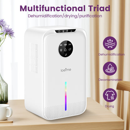 LOEFME Dehumidifier for Home Damp, 2.5L Electric Dehumidifiers for Bedroom with Ultra Quiet, Colorful LED Negative ion Small Dehumidifier with Defrost & Auto Shut off & Sleep Mode