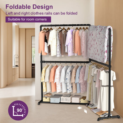 LOEFME Heavy Duty Clothes Rail, 195 * 45 * 170 cm Clothes Rack with Bottom Storage Shelf, Foldable Clothes Rails for Bedroom, Sturdy and Durable, Ideal for Home and Commercial Use