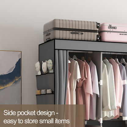 LOEFME Canvas Wardrobe 172 * 130 * 45cm, Wardrobes for Bedroom, New Base Design Fabric Bedroom Wardrobes with 2 Hanging Rails and 18 Side Bags, Fabric Closet, Cheap Folding Wardrobe