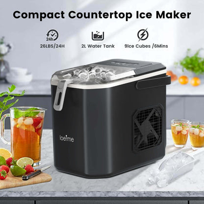 Loefme HZB-12/G Bullet-Shaped Ice Maker With Self-Cleaning Function, Portable Ice Maker With Handle For Easy Portability, Removable Stand For Ice Scraper, Suitable For Kitchen/Home/Office/Party/RV
