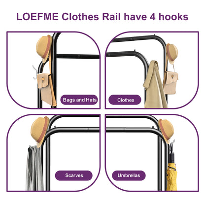 LOEFME Clothes Rail, 110 * 40 * 150cm Clothes Rack, Multifunctional Metal Clothes Hanging Rail, Minimalist Design Clothing Rail, Suitable for Bedrooms, Cloakrooms, Balconies and Dormitories