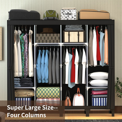 LOEFME Canvas Wardrobe, Four-column Portable Wardrobes for Bedroom, 165 * 45 * 175 cm New Base Design Fabric Wardrobe, 16 * 0.22mm Steel Tube Storage Space Foldable wardrobe