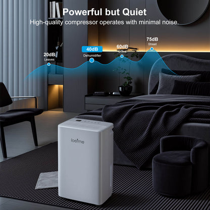 Loefme 12L/ Day Efficient Dehumidifier For Home, With 2L Tank & 2 Pipes, Portable Wheels, 3 Modes, Auto Defrost, Timer, Child Lock, Digital Display, Full Water Alert, LED Light For Bathroom/ Bedroom/ Kitchen/ Caravan/ Wardrobe