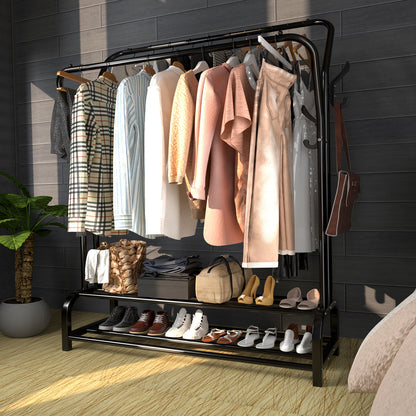 LOEFME Clothes Rail, Heavy Duty Metal Coat Stand, Free Standing Clothes Rack Shoes Rack, Minimalism Coat Rack, Double-Rail Clothing Rail, Sturdy Durable Garment Rack