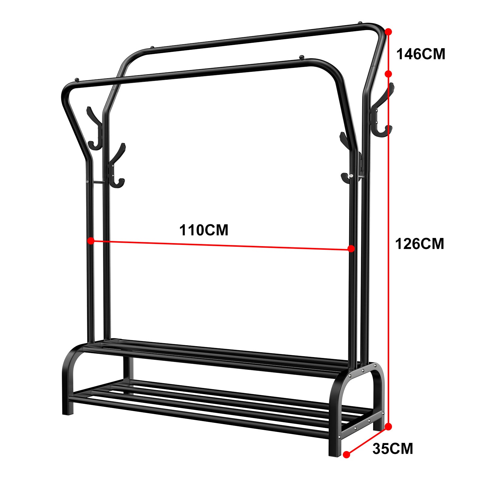 LOEFME Clothes Rail, Heavy Duty Metal Coat Stand, Free Standing Clothes Rack Shoes Rack, Minimalism Coat Rack, Double-Rail Clothing Rail, Sturdy Durable Garment Rack