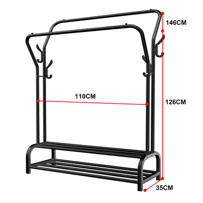 LOEFME Clothes Rail, Heavy Duty Metal Coat Stand, Free Standing Clothes Rack Shoes Rack, Minimalism Coat Rack, Double-Rail Clothing Rail, Sturdy Durable Garment Rack