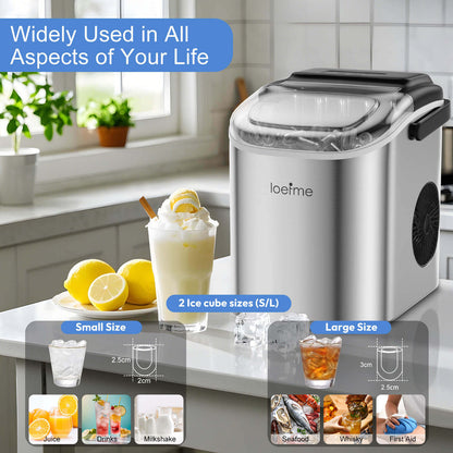 Loefme HZB-12/SH Mini Portable Fully Automatic Bullet-Shaped Ice Maker 12kg/24h 6 Minutes/9 Pcs Ice Cubes with Scoop Professional Ice Machine Self-Cleaning