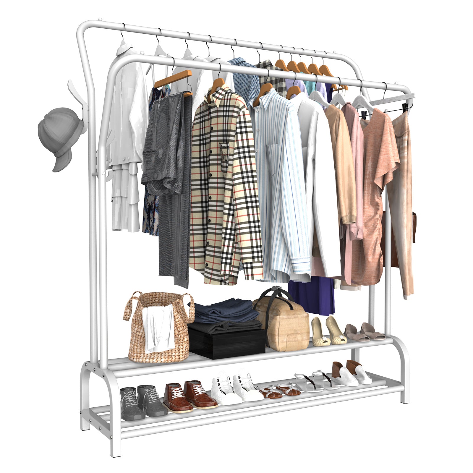 LOEFME Clothes Rail, Heavy Duty Metal Coat Stand, Free Standing Clothes Rack Shoes Rack, Minimalism Coat Rack, Double-Rail Clothing Rail, Sturdy Durable Garment Rack