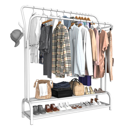 LOEFME Clothes Rail, Heavy Duty Metal Coat Stand, Free Standing Clothes Rack Shoes Rack, Minimalism Coat Rack, Double-Rail Clothing Rail, Sturdy Durable Garment Rack