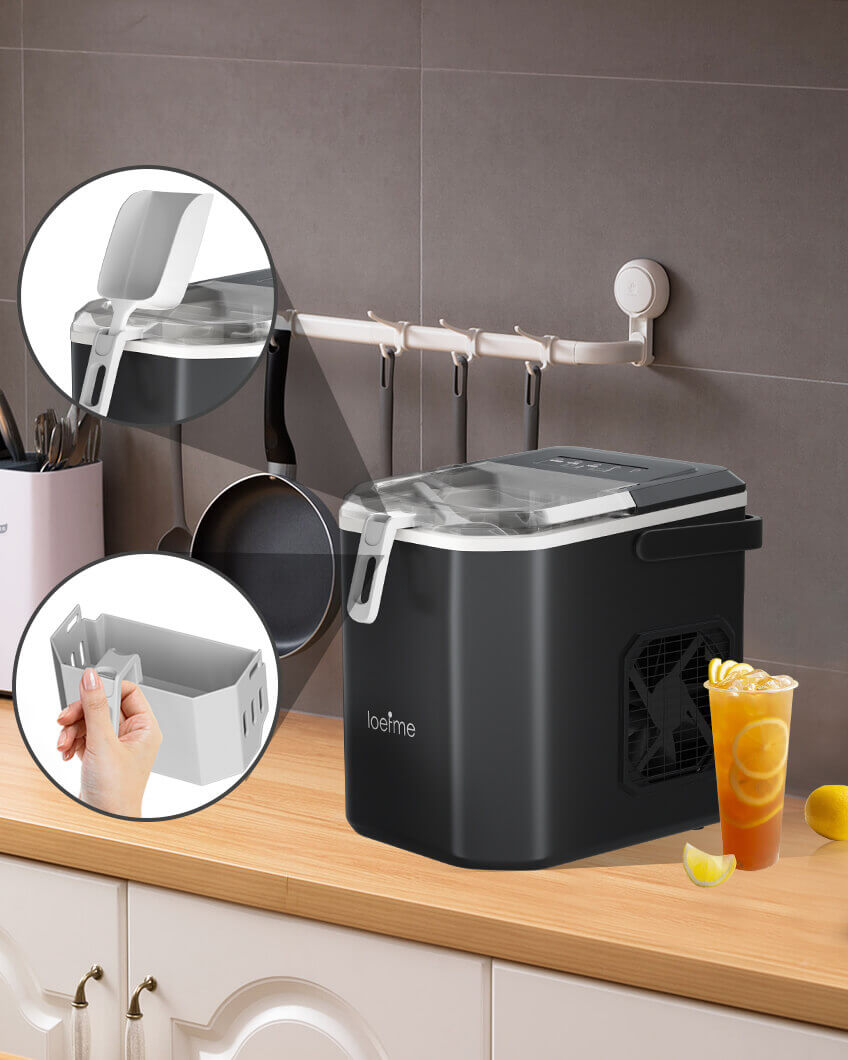 Loefme HZB-12/G Bullet-Shaped Ice Maker With Self-Cleaning Function, Portable Ice Maker With Handle For Easy Portability, Removable Stand For Ice Scraper, Suitable For Kitchen/Home/Office/Party/RV
