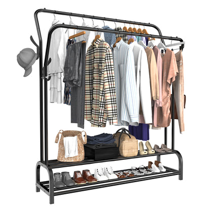 LOEFME Clothes Rail, Heavy Duty Metal Coat Stand, Free Standing Clothes Rack Shoes Rack, Minimalism Coat Rack, Double-Rail Clothing Rail, Sturdy Durable Garment Rack