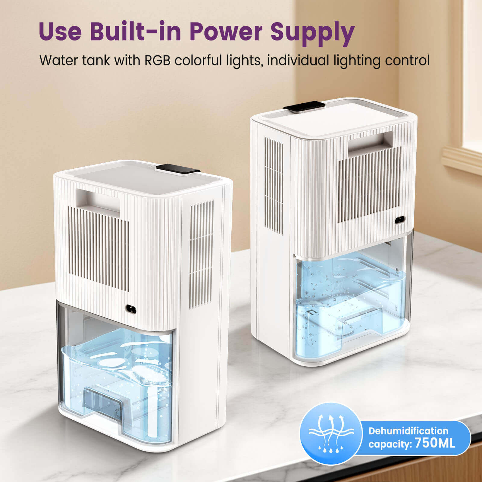 Loefme Silent Dehumidifier, Large 2.8L Air Dehumidifier, 750ML/Day With Touch Screen, LED Light For Home, Bedroom, Office, Basement