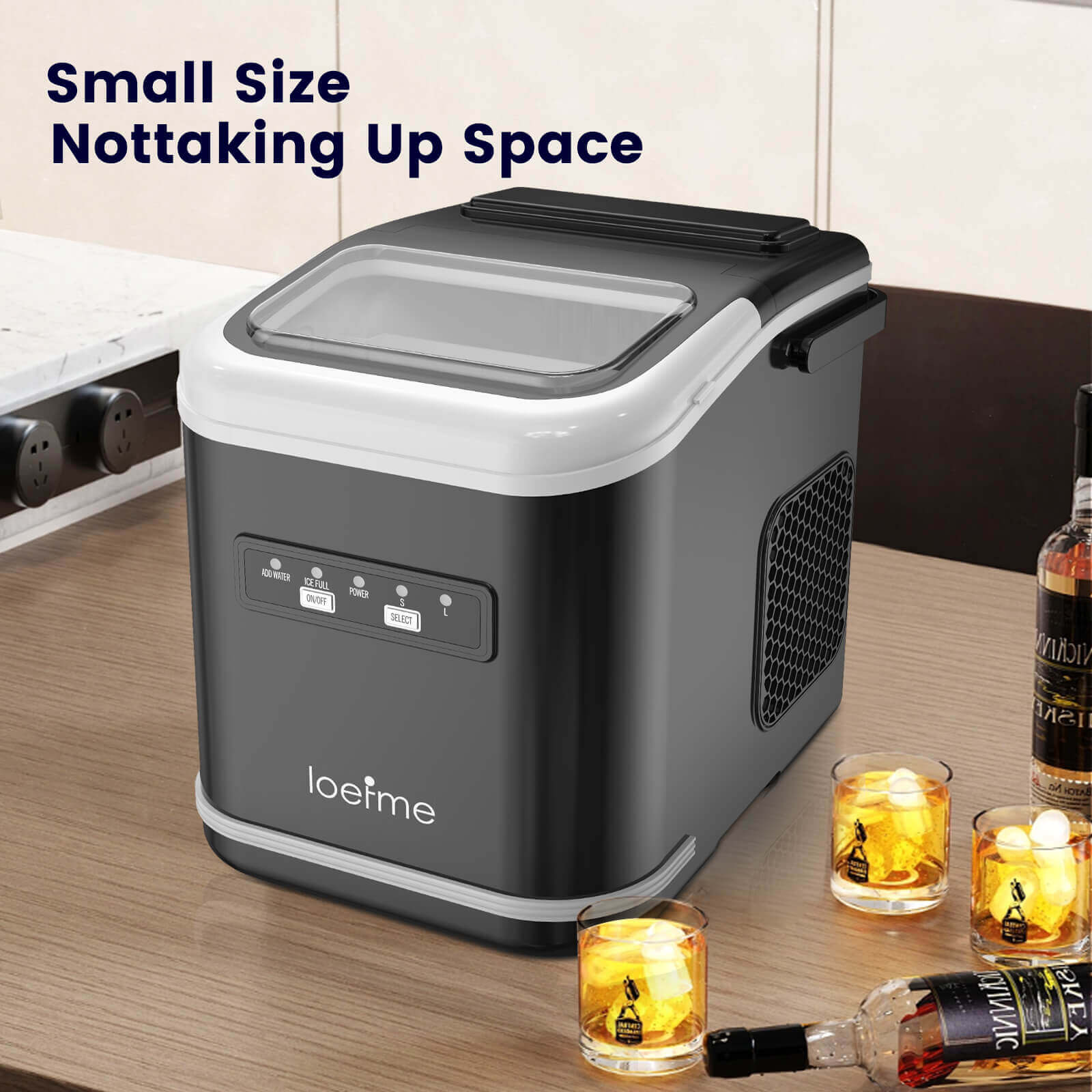 Loefme HZB-12/K Professional Electric Ice Maker, Portable Ice Maker, Self-Cleaning Bullet-Shaped Ice Cube Machine, Round Ice Cube Machine, Home Bar