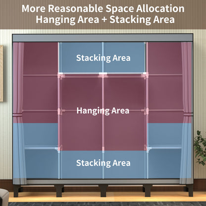 LOEFME Canvas Wardrobe, Four-column Portable Wardrobes for Bedroom, 165 * 45 * 175 cm New Base Design Fabric Wardrobe, 16 * 0.22mm Steel Tube Storage Space Foldable wardrobe