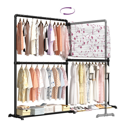 LOEFME Heavy Duty Clothes Rail, 195 * 45 * 170 cm Clothes Rack with Bottom Storage Shelf, Foldable Clothes Rails for Bedroom, Sturdy and Durable, Ideal for Home and Commercial Use