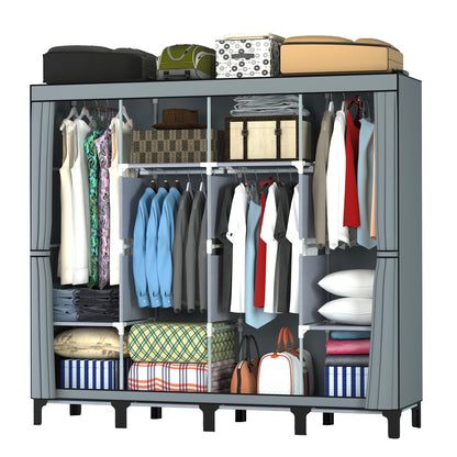 LOEFME Canvas Wardrobe, Four-column Portable Wardrobes for Bedroom, 165 * 45 * 175 cm New Base Design Fabric Wardrobe, 16 * 0.22mm Steel Tube Storage Space Foldable wardrobe