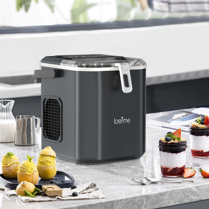 Loefme HZB-12/G Bullet-Shaped Ice Maker With Self-Cleaning Function, Portable Ice Maker With Handle For Easy Portability, Removable Stand For Ice Scraper, Suitable For Kitchen/Home/Office/Party/RV