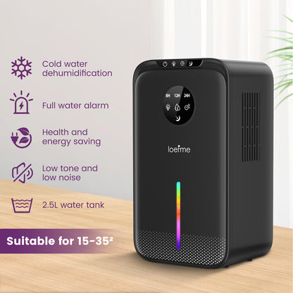 LOEFME Dehumidifier for Home Damp, 2.5L Electric Dehumidifiers for Bedroom with Ultra Quiet, Colorful LED Negative ion Small Dehumidifier with Defrost & Auto Shut off & Sleep Mode