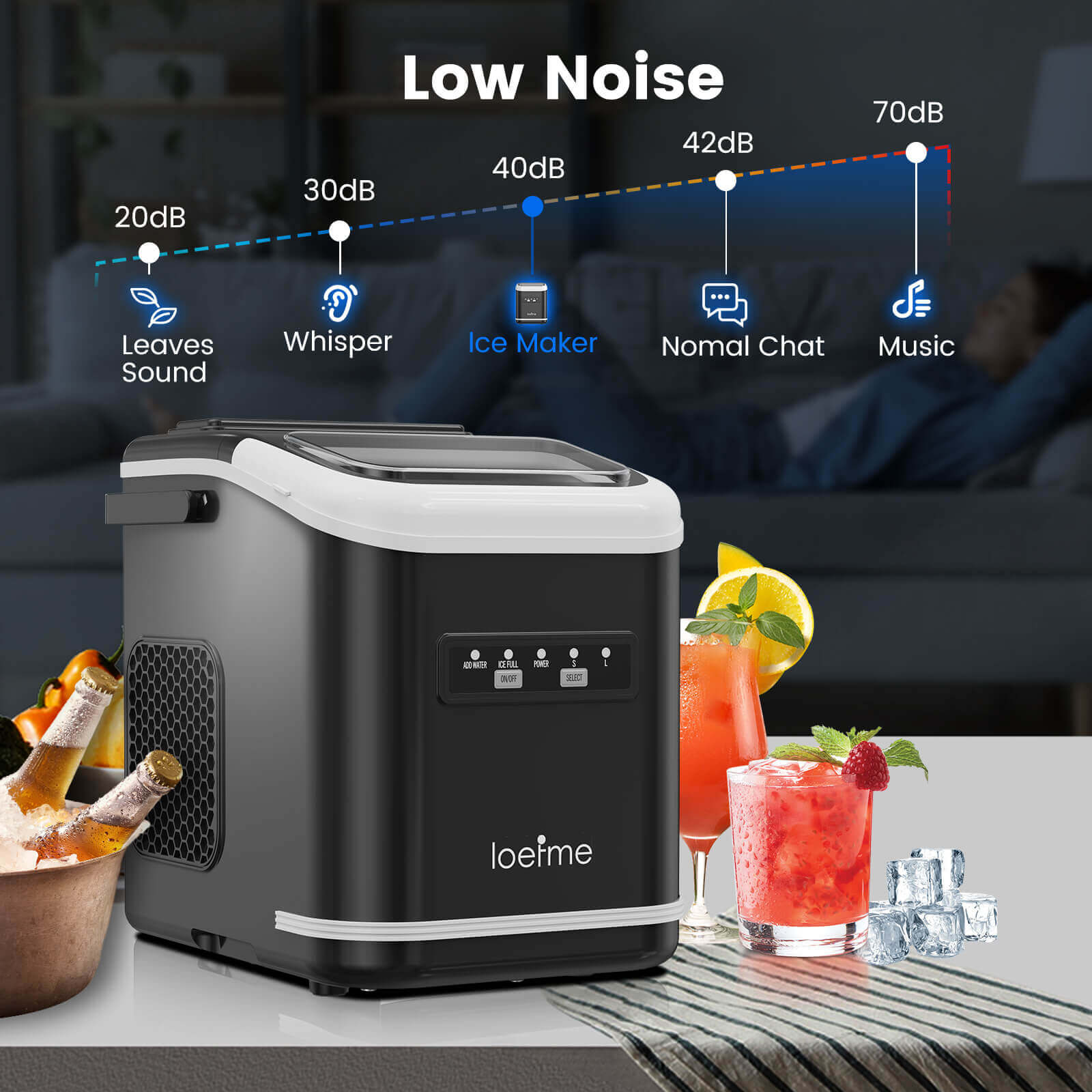 Loefme HZB-12/K Professional Electric Ice Maker, Portable Ice Maker, Self-Cleaning Bullet-Shaped Ice Cube Machine, Round Ice Cube Machine, Home Bar