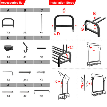 LOEFME Clothes Rail, Heavy Duty Metal Coat Stand, Free Standing Clothes Rack Shoes Rack, Minimalism Coat Rack, Double-Rail Clothing Rail, Sturdy Durable Garment Rack