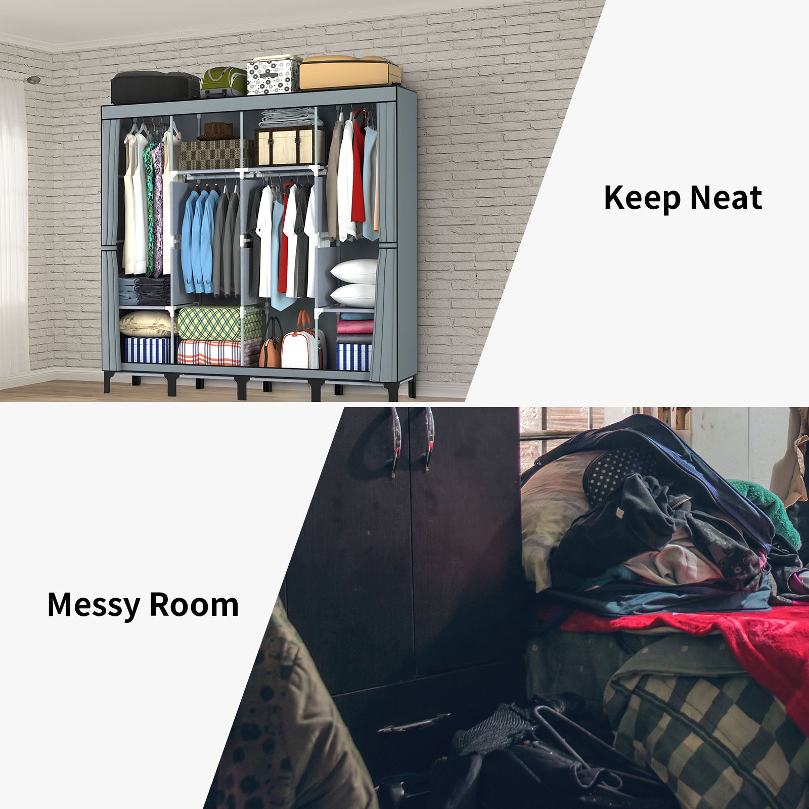 LOEFME Canvas Wardrobe, Four-column Portable Wardrobes for Bedroom, 165 * 45 * 175 cm New Base Design Fabric Wardrobe, 16 * 0.22mm Steel Tube Storage Space Foldable wardrobe